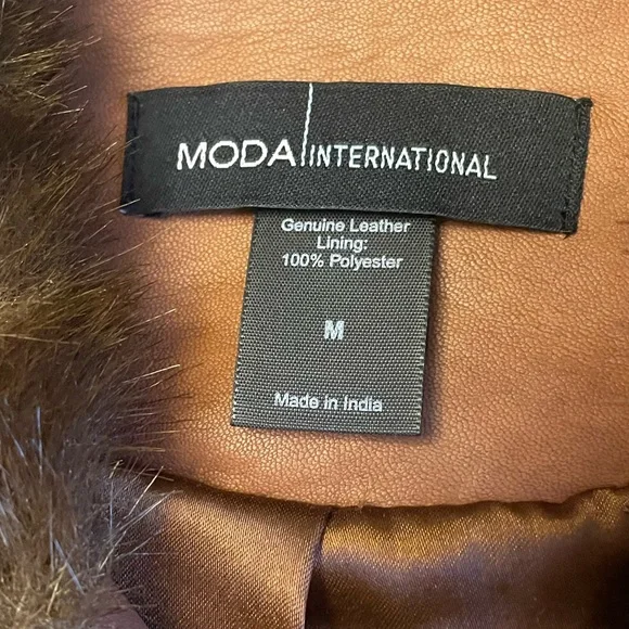VTG Moda International Brown Leather Vest with Faux Fur Size M Aviator Bomber - Picture 10 of 13